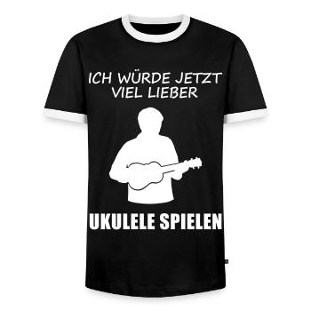 Préférez jouer la joie du musicien de ukulélé - T-shirt contrasté Homme - noir/blanc - Devant - AI Model Female 172 light (172cm) & AI Model Male 178 light (178cm)