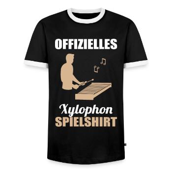 Xylophone Virtuoso Official Game Shirt - Men's Ringer Shirt - black/white - Front - AI Model Female 172 light (172cm) & AI Model Male 178 light (178cm)