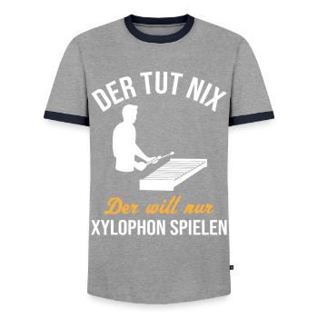Le joueur de xylophone – Inoffensif, humoristique - T-shirt contrasté Homme - gris/marine  - Devant - AI Model Female 172 light (172cm) & AI Model Male 178 light (178cm)