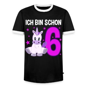 Unicorn Birthday 6 Years of Magic - Men's Ringer Shirt - black/white - Front - AI Model Female 172 light (172cm) & AI Model Male 178 light (178cm)