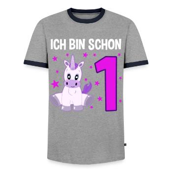 Einhorn Wunderland 1. Geburtstag - Männer Kontrast-T-Shirt - Grau/Navy  - Vorne - AI Model Female 172 light (172cm) & AI Model Male 178 light (178cm)