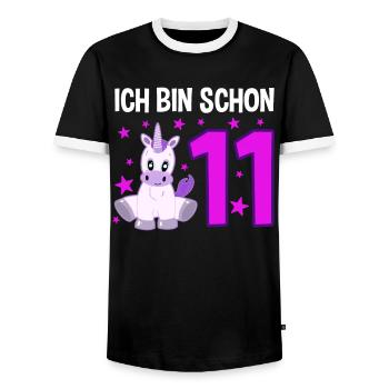 Einhornzauber 11 Jahre Glücksstern - Männer Kontrast-T-Shirt - Schwarz/Weiß - Vorne - AI Model Female 172 light (172cm) & AI Model Male 178 light (178cm)