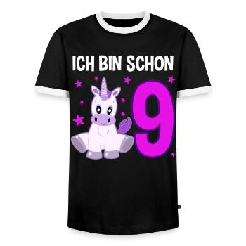 Einhorn Wunder 9 Jahre Geburtstagszauber - Männer Kontrast-T-Shirt - Schwarz/Weiß - Vorne - AI Model Female 172 light (172cm) & AI Model Male 178 light (178cm)