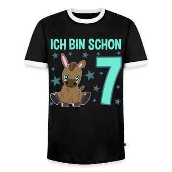 Seven Year Old Party Ass Lucky Charm - Men's Ringer Shirt - black/white - Front - AI Model Female 172 light (172cm) & AI Model Male 178 light (178cm)