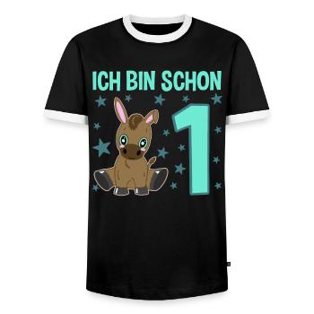 Cute donkey celebrates first birthday - Men's Ringer Shirt - black/white - Front - AI Model Female 172 light (172cm) & AI Model Male 178 light (178cm)