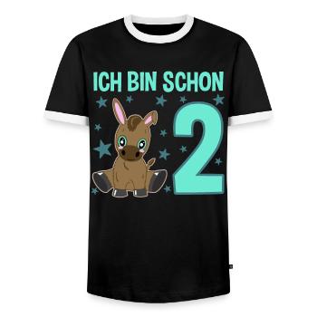 Two Year Old Naughty Birthday Donkey - Men's Ringer Shirt - black/white - Front - AI Model Female 172 light (172cm) & AI Model Male 178 light (178cm)