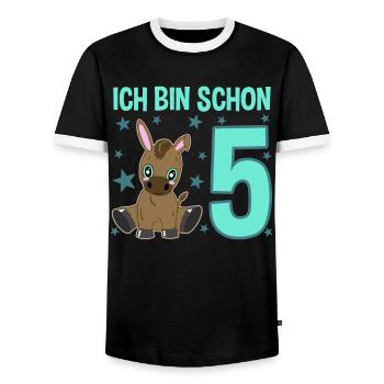 Five-year-old donkey celebrates big - Men's Ringer Shirt - black/white - Front - AI Model Female 172 light (172cm) & AI Model Male 178 light (178cm)
