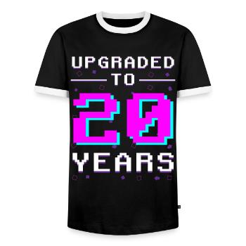 Two Decades Gamer: Retro Hero 20 - Men's Ringer Shirt - black/white - Front - AI Model Female 172 light (172cm) & AI Model Male 178 light (178cm)