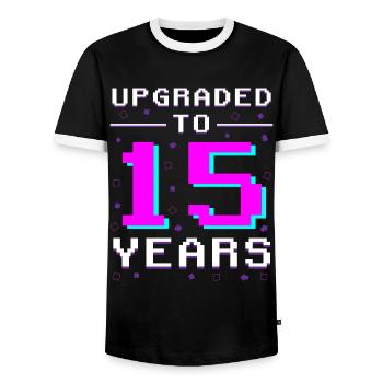 15 years: Gamer Retro Champion - Men's Ringer Shirt - black/white - Front - AI Model Female 172 light (172cm) & AI Model Male 178 light (178cm)