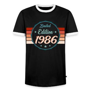 1986 Legend – Retro Hit Gift - Men's Ringer Shirt - black/white - Front - AI Model Female 172 light (172cm) & AI Model Male 178 light (178cm)