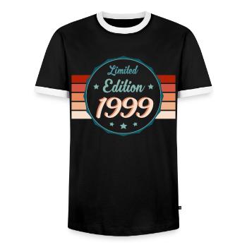 Exclusive 1999 - Vintage of Heroes - Men's Ringer Shirt - black/white - Front - AI Model Female 172 light (172cm) & AI Model Male 178 light (178cm)
