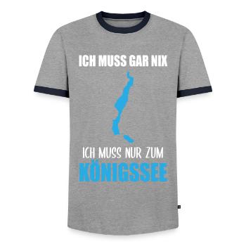 Königssee Duty - Nothing else! - Men's Ringer Shirt - grey/navy  - Front - AI Model Female 172 light (172cm) & AI Model Male 178 light (178cm)