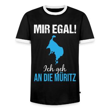 Müritz determination: Just off to the lake! - Men's Ringer Shirt - black/white - Front - AI Model Female 172 light (172cm) & AI Model Male 178 light (178cm)