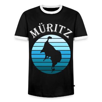 Müritzsee Kontur - Experience pure nature - Men's Ringer Shirt - black/white - Front - AI Model Female 172 light (172cm) & AI Model Male 178 light (178cm)