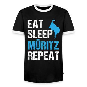 Müritz-Rhythmus: Essen, Schlafen, Erleben - Männer Kontrast-T-Shirt - Schwarz/Weiß - Vorne - AI Model Female 172 light (172cm) & AI Model Male 178 light (178cm)