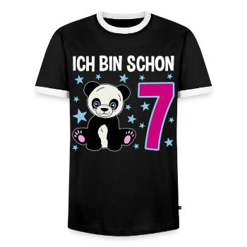Seven Years of Panda Celebration - Men's Ringer Shirt - black/white - Front - AI Model Female 172 light (172cm) & AI Model Male 178 light (178cm)
