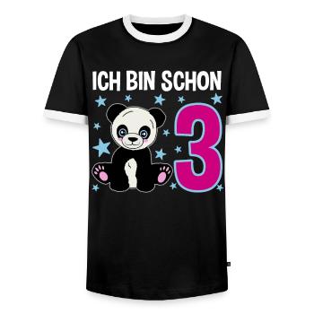 Three years of panda fun - Men's Ringer Shirt - black/white - Front - AI Model Female 172 light (172cm) & AI Model Male 178 light (178cm)