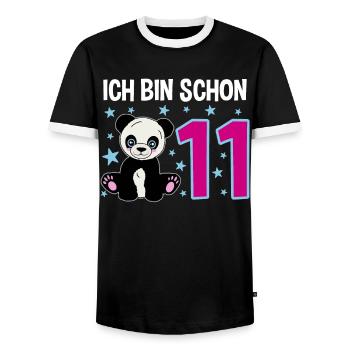 Eleventh Birthday – Panda Power - Men's Ringer Shirt - black/white - Front - AI Model Female 172 light (172cm) & AI Model Male 178 light (178cm)