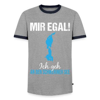 Lake Schwerin is calling - Men's Ringer Shirt - grey/navy  - Front - AI Model Female 172 light (172cm) & AI Model Male 178 light (178cm)