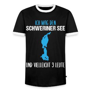 Schweriner See & drei Favoriten - Männer Kontrast-T-Shirt - Schwarz/Weiß - Vorne - AI Model Female 172 light (172cm) & AI Model Male 178 light (178cm)