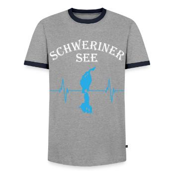 Heartbeat Lake Schwerin - Men's Ringer Shirt - grey/navy  - Front - AI Model Female 172 light (172cm) & AI Model Male 178 light (178cm)