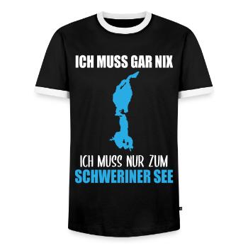 Nur Ich und der Schweriner See - Männer Kontrast-T-Shirt - Schwarz/Weiß - Vorne - AI Model Female 172 light (172cm) & AI Model Male 178 light (178cm)
