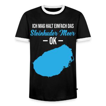 Simply Steinhuder Meer Okay - Men's Ringer Shirt - black/white - Front - AI Model Female 172 light (172cm) & AI Model Male 178 light (178cm)