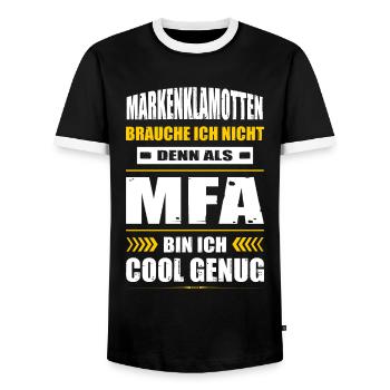 Markenklamotten Brauche Ich Nicht MFA Abschluss - Männer Kontrast-T-Shirt - Schwarz/Weiß - Vorne - AI Model Female 172 light (172cm) & AI Model Male 178 light (178cm)