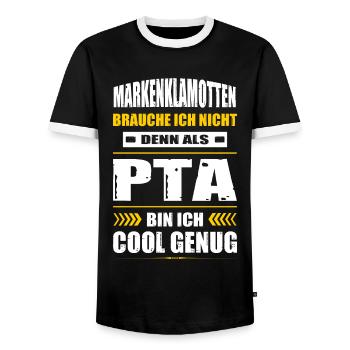 Markenklamotten Brauche Ich Nicht PTA Abschluss - Männer Kontrast-T-Shirt - Schwarz/Weiß - Vorne - AI Model Female 172 light (172cm) & AI Model Male 178 light (178cm)