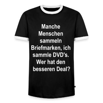 Movie Madness - Men's Ringer Shirt - black/white - Front - AI Model Female 172 light (172cm) & AI Model Male 178 light (178cm)