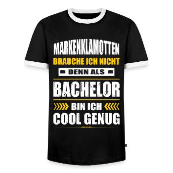Markenklamotten Brauche Ich Nicht Bachelor - Männer Kontrast-T-Shirt - Schwarz/Weiß - Vorne - AI Model Female 172 light (172cm) & AI Model Male 178 light (178cm)