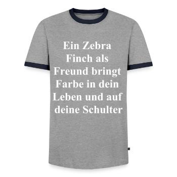 Personalisiertes Zebra Finch Geschenk - Männer Kontrast-T-Shirt - Grau/Navy  - Vorne - AI Model Female 172 light (172cm) & AI Model Male 178 light (178cm)