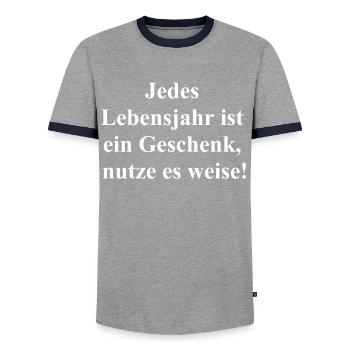 lucky charm - Men's Ringer Shirt - grey/navy  - Front - AI Model Female 172 light (172cm) & AI Model Male 178 light (178cm)