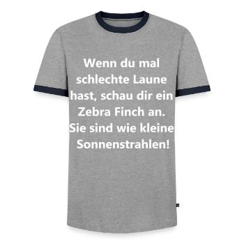 Zebra Finch Spaßgeschenk - Männer Kontrast-T-Shirt - Grau/Navy  - Vorne - AI Model Female 172 light (172cm) & AI Model Male 178 light (178cm)
