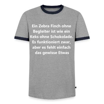 Personalisiertes Zebra Finch Geschenk - Männer Kontrast-T-Shirt - Grau/Navy  - Vorne - AI Model Female 172 light (172cm) & AI Model Male 178 light (178cm)