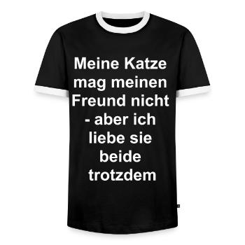Cadeau d’ami chat - T-shirt contrasté Homme - noir/blanc - Devant - AI Model Female 172 light (172cm) & AI Model Male 178 light (178cm)