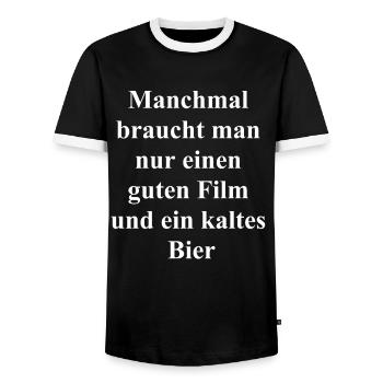 Beer & Film Gift Set - Men's Ringer Shirt - black/white - Front - AI Model Female 172 light (172cm) & AI Model Male 178 light (178cm)