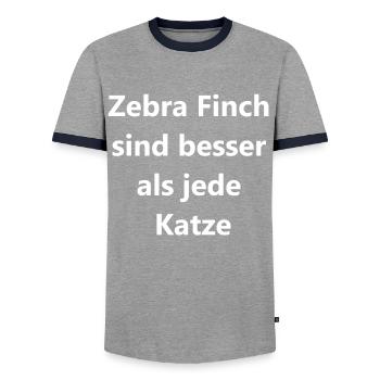 Zebra Finch Geschenk - Männer Kontrast-T-Shirt - Grau/Navy  - Vorne - AI Model Female 172 light (172cm) & AI Model Male 178 light (178cm)