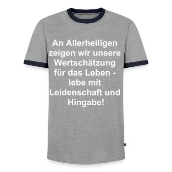 Don de gratitude - T-shirt contrasté Homme - gris/marine  - Devant - AI Model Female 172 light (172cm) & AI Model Male 178 light (178cm)