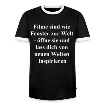 A special gift for all cineastes - Men's Ringer Shirt - black/white - Front - AI Model Female 172 light (172cm) & AI Model Male 178 light (178cm)