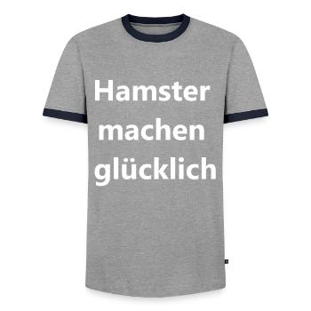 Funny Hamster Gift - Men's Ringer Shirt - grey/navy  - Front - AI Model Female 172 light (172cm) & AI Model Male 178 light (178cm)