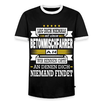 Leg Dich Niemals Mit Einem Betonmischfahrer An LKW - Männer Kontrast-T-Shirt - Schwarz/Weiß - Vorne - AI Model Female 172 light (172cm) & AI Model Male 178 light (178cm)