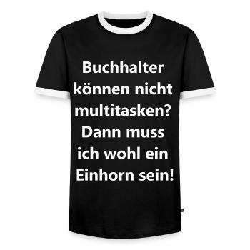 Accounting is a way of life - Men's Ringer Shirt - black/white - Front - AI Model Female 172 light (172cm) & AI Model Male 178 light (178cm)