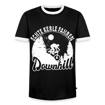 Fahrrad Mountainbike Echte Kerle Fahren Downhill - Männer Kontrast-T-Shirt - Schwarz/Weiß - Vorne - AI Model Female 172 light (172cm) & AI Model Male 178 light (178cm)
