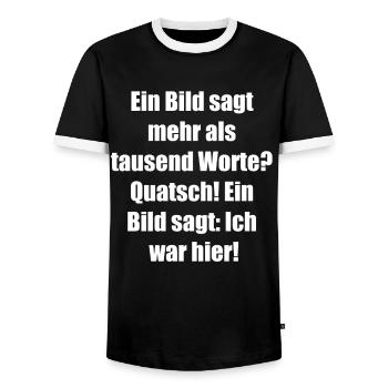 Photo Gift Idea - Men's Ringer Shirt - black/white - Front - AI Model Female 172 light (172cm) & AI Model Male 178 light (178cm)