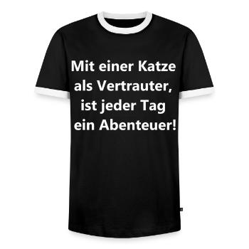 Cat Adventure - Men's Ringer Shirt - black/white - Front - AI Model Female 172 light (172cm) & AI Model Male 178 light (178cm)