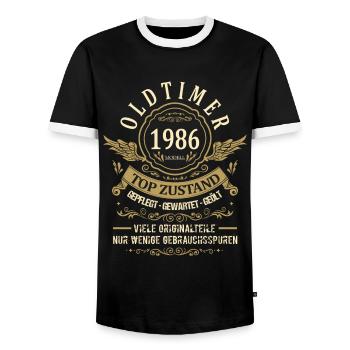Geburtsjahr 1986 Geburtstag Oldtimer Top Zustand - Männer Kontrast-T-Shirt - Schwarz/Weiß - Vorne - AI Model Female 172 light (172cm) & AI Model Male 178 light (178cm)