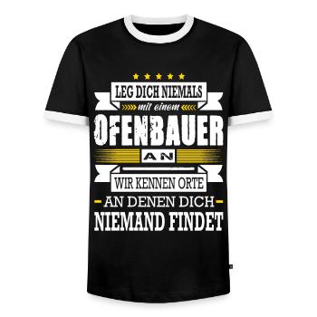 Leg Dich Niemals Mit Einem Ofenbauer An - Männer Kontrast-T-Shirt - Schwarz/Weiß - Vorne - AI Model Female 172 light (172cm) & AI Model Male 178 light (178cm)