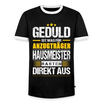 Geduld Ist Was Für Anzugträger Hausmeister Spruch - Männer Kontrast-T-Shirt - Schwarz/Weiß - Vorne - AI Model Female 172 light (172cm) & AI Model Male 178 light (178cm)