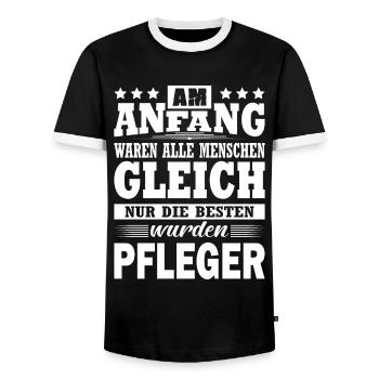 Am Anfang Waren Alle Menschen Gleich Pfleger - Männer Kontrast-T-Shirt - Schwarz/Weiß - Vorne - AI Model Female 172 light (172cm) & AI Model Male 178 light (178cm)